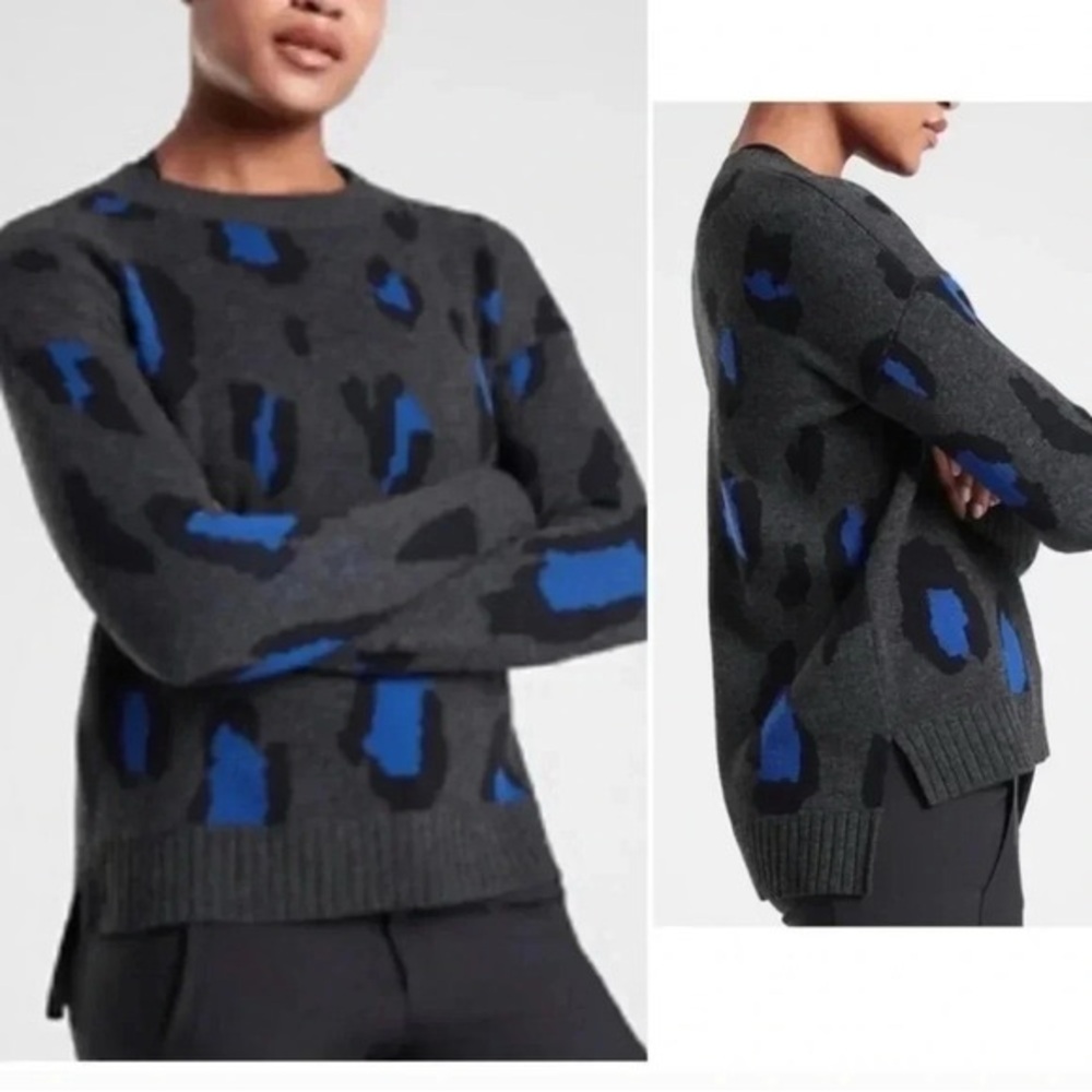 Athleta Leopard Wool and Cashmere Sweater Medium